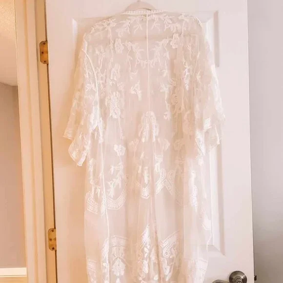Sheer Mesh Lace Boho Kimono Coverup Wrap ONE SIZE - Picture 5 of 5